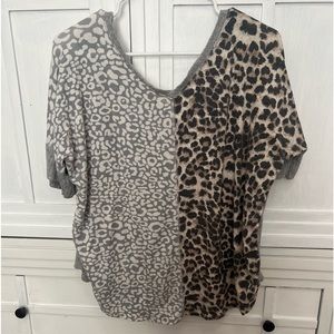 Waffle Block Top - Leopard and Grey Size XL runs small but does have a loose fit